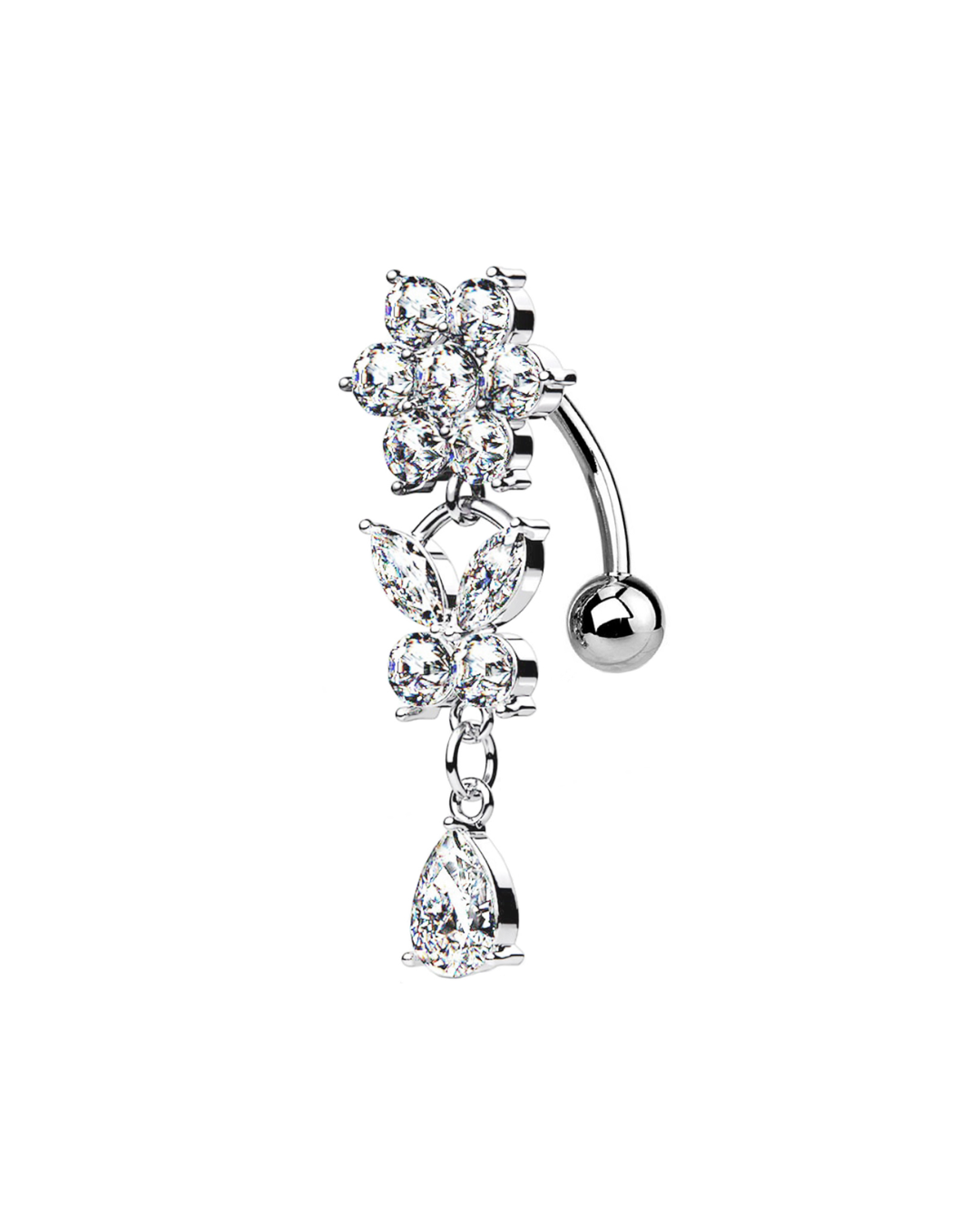 Nectar Spark con Farfalla e Cristalli Pendenti | Piercing Ombelico in Acciaio Inox 316L