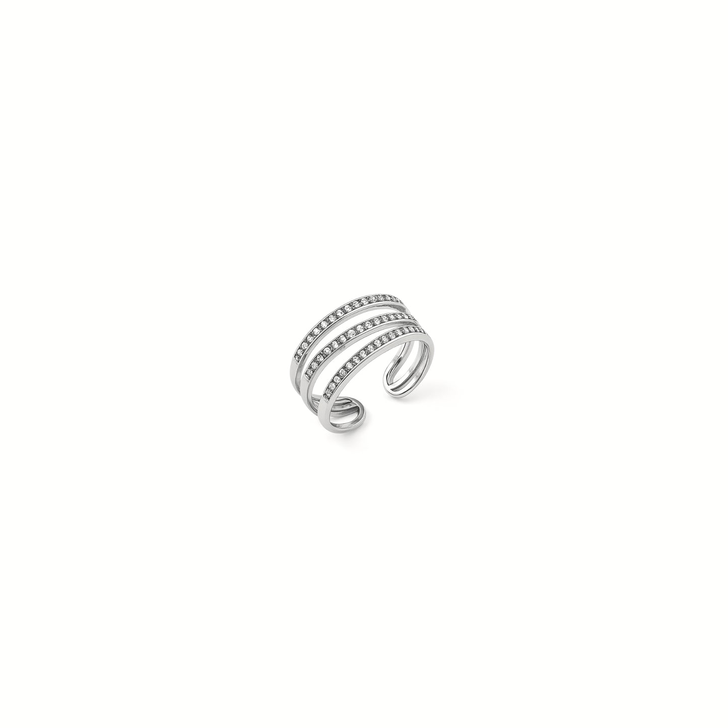 Anello Linéa Tre | Regolabile in Acciaio Inox con Pavé
