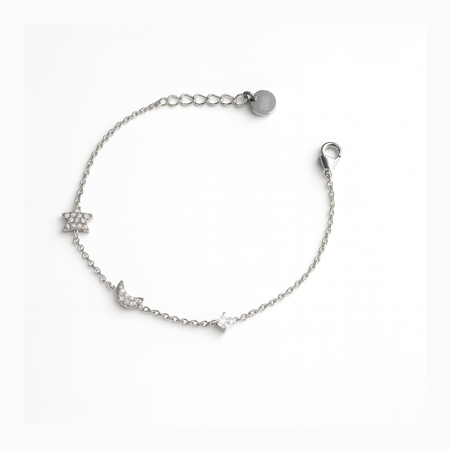 Bracciale Noctis in Acciaio Inox con Luna, Stella e Punto Luce