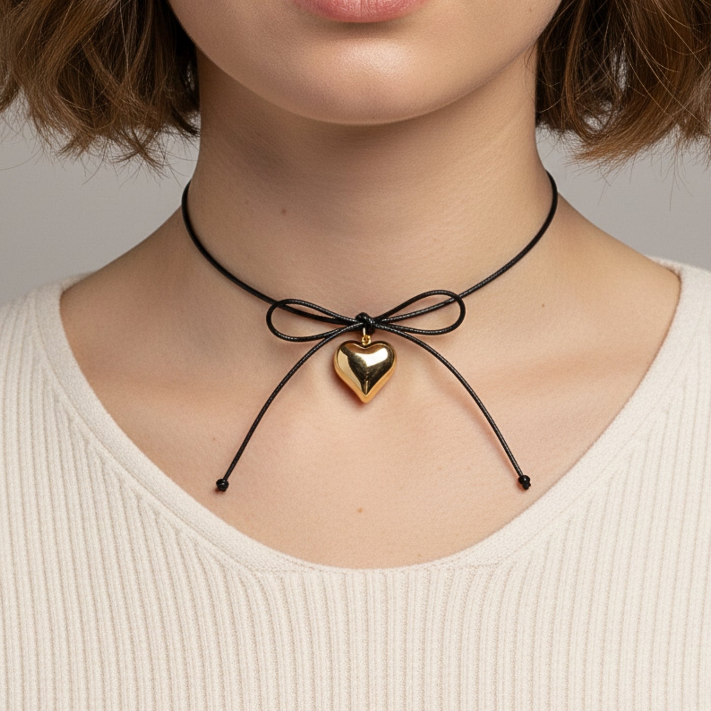 Choker Cordone Nero & Cuore in Acciaio Inox – Minimal Chic