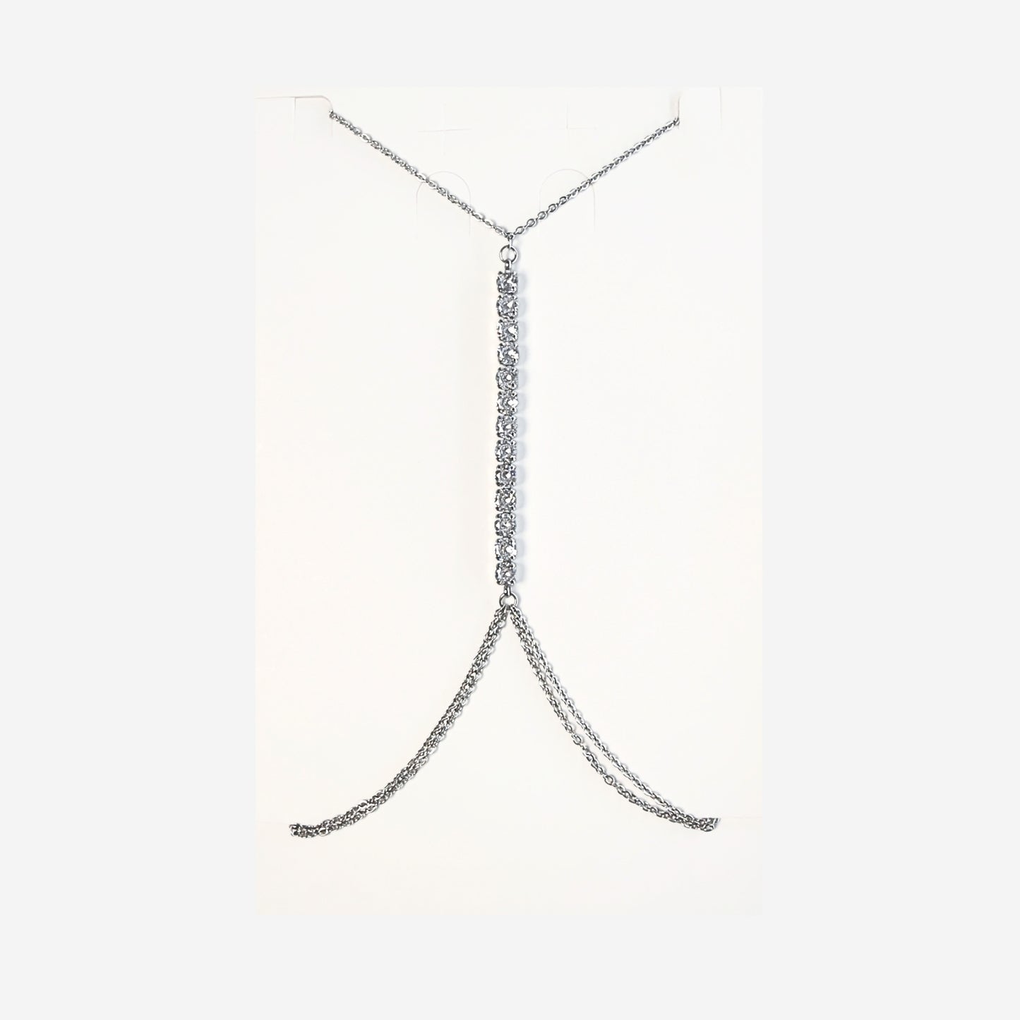Body chain argento in acciaio inox con catene sottili e punti luce