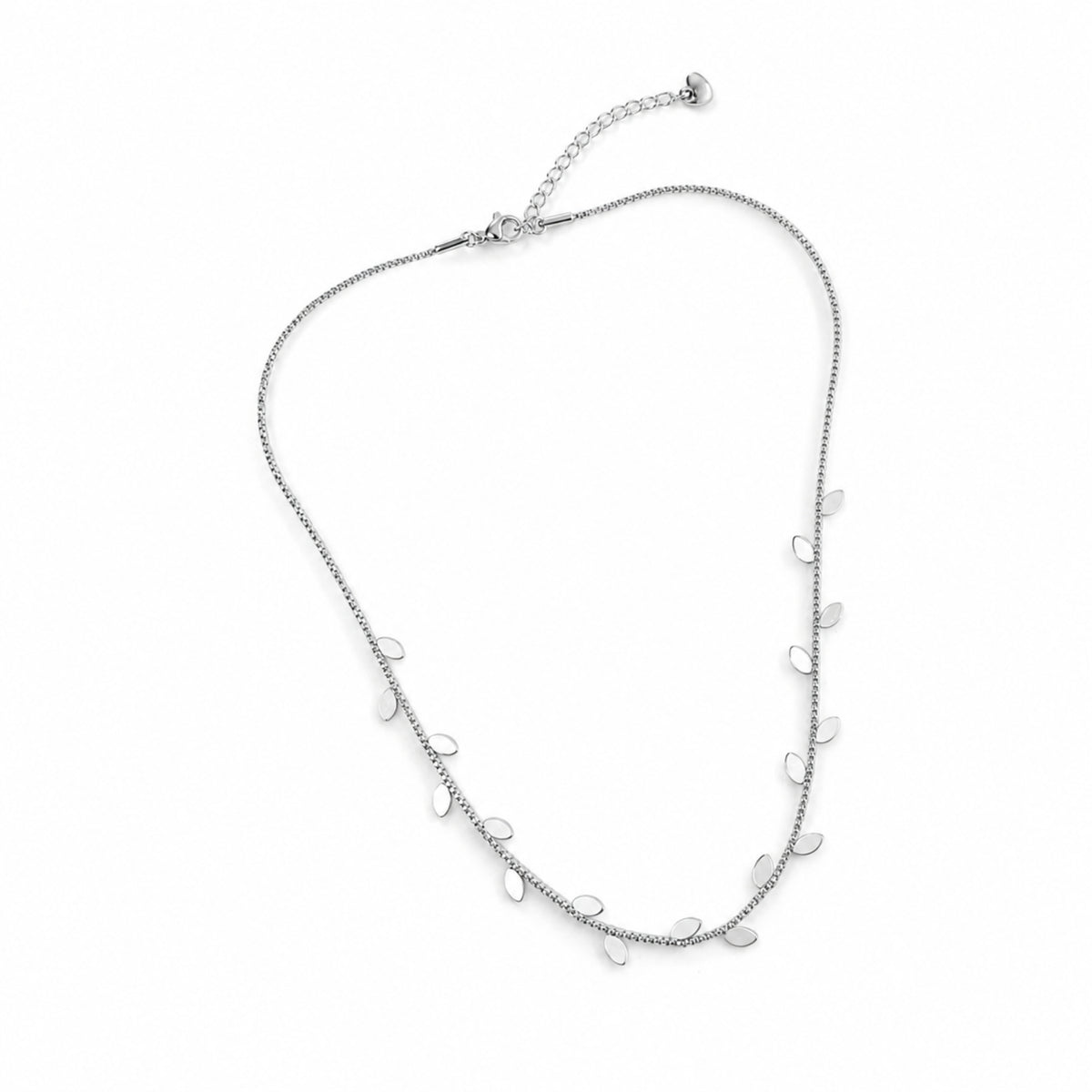 Collana primavera estate con foglie luminose in acciaio inox