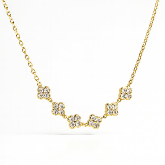 Collana Blossom Line in Acciaio Inox – Fiori Brillanti in Serie Elegante