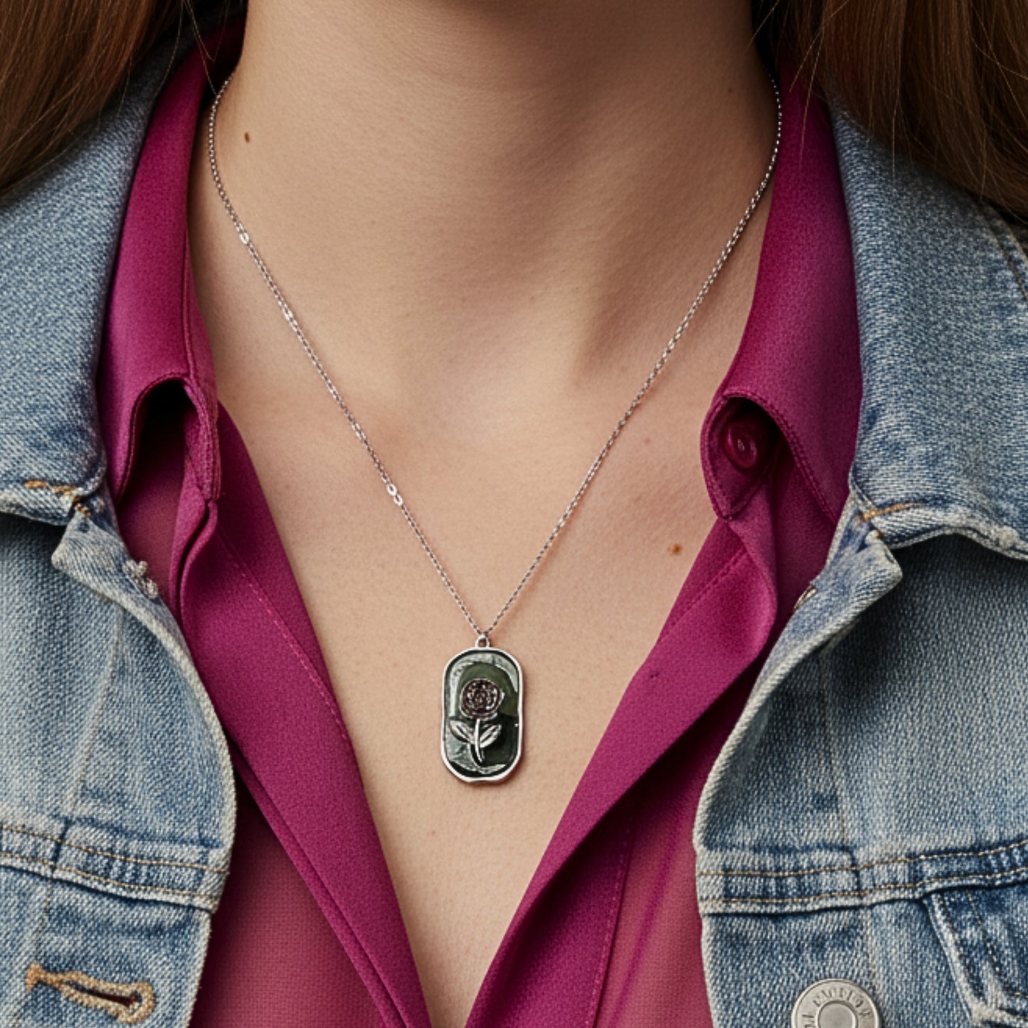 Collana Blossom Tag in Acciaio Inox – Tag con Rosa