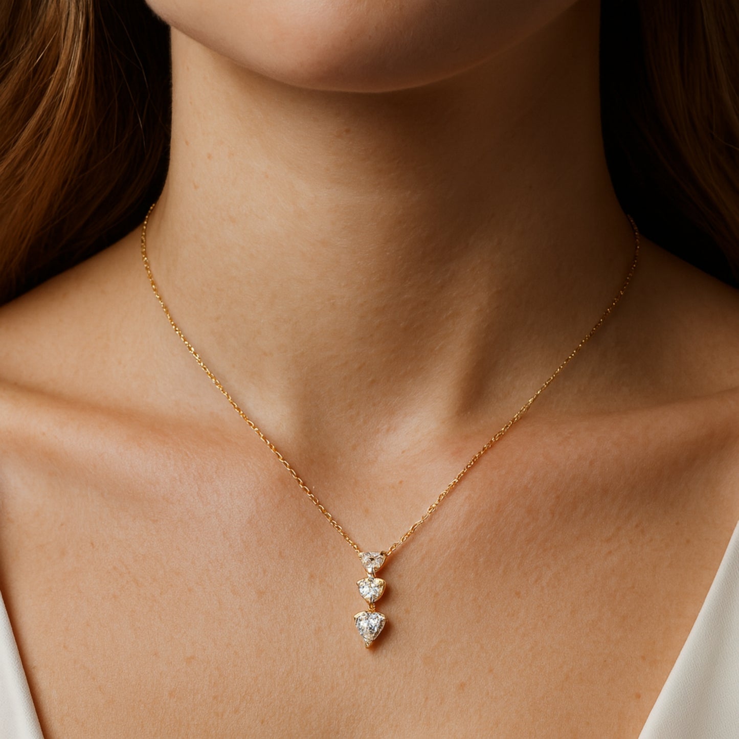 Collana “Trilove” in Acciaio Inox – Tre Cuori con Strass