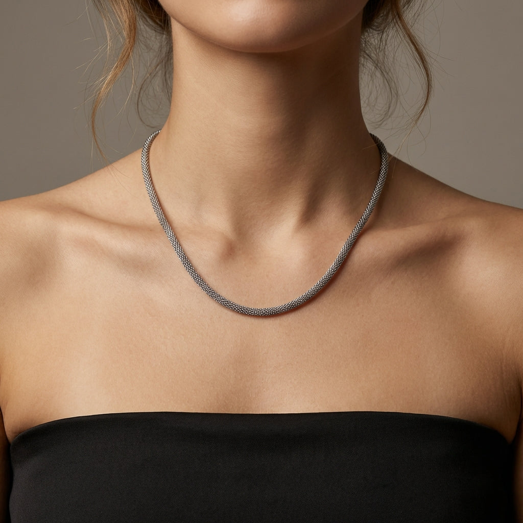 Collana Mesh Elegance in Acciaio Inox | Maglia Intrecciata Raffinata