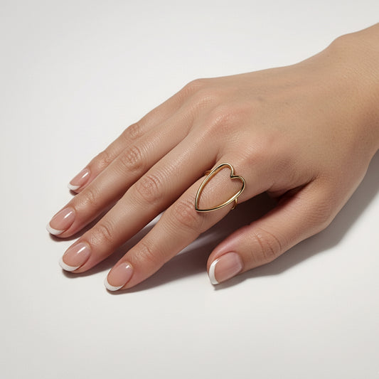 Anello Cuore Halo| Regolabile in Acciaio Inox Lucido