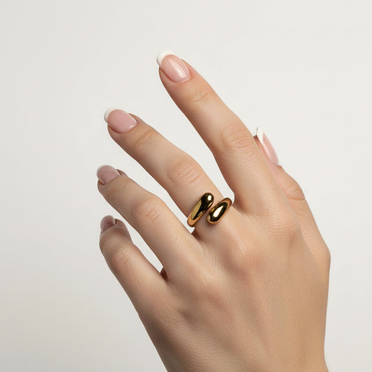 Anello Goccia Duo | Regolabile in Acciaio Inox Lucido