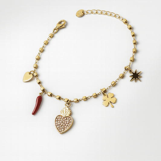 Bracciale Fortunella Star in Acciaio Inox con Charms Portafortuna