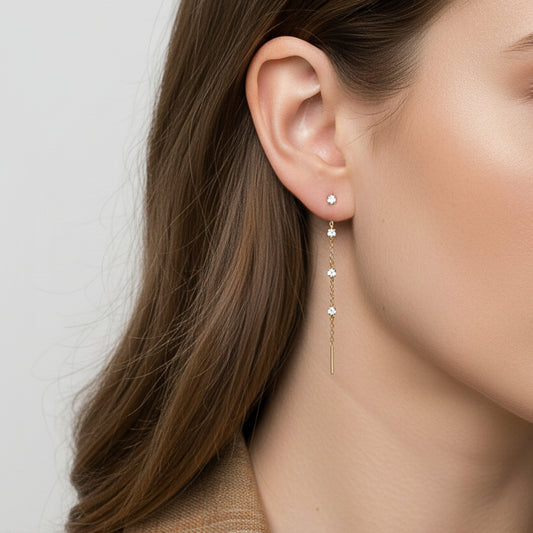 Lumi Thread – Orecchini Lunghi in Acciaio Inox con Zirconi