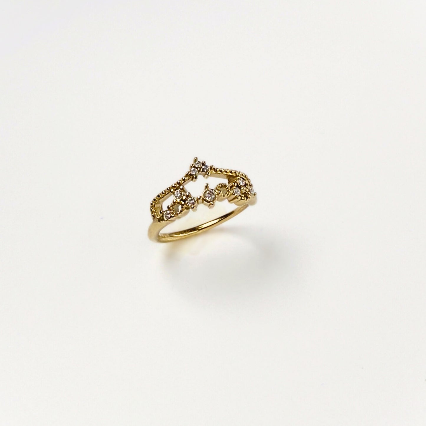 Tiara — anello regolabile in acciaio inox con zirconi effetto corona