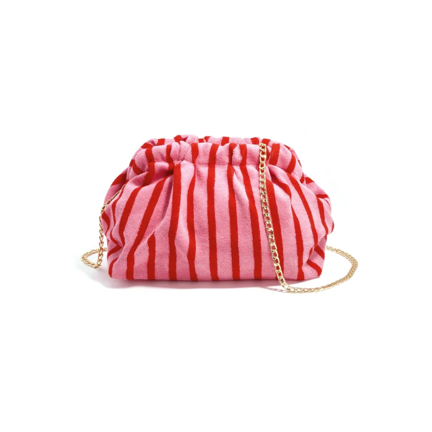 Spumina Bag | Clutch in spugna a righe con catena dorata