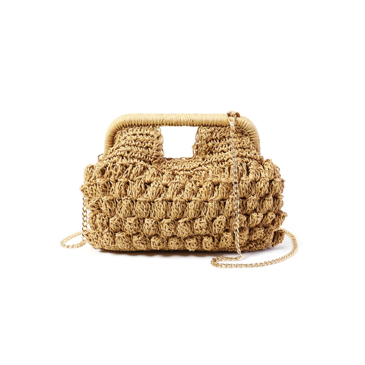 Borsa da spiaggia effetto rafia crochet in tinta unita naturale