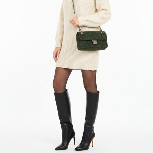 Olva – Borsa in tweed verde con tracolla dorata | Mimi Mua Firenze