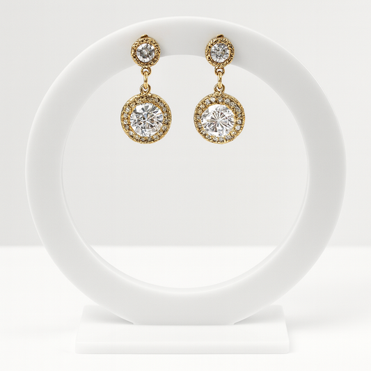 Celeste Shine · Orecchini pendenti con doppio cerchio di brillanti in acciaio inox