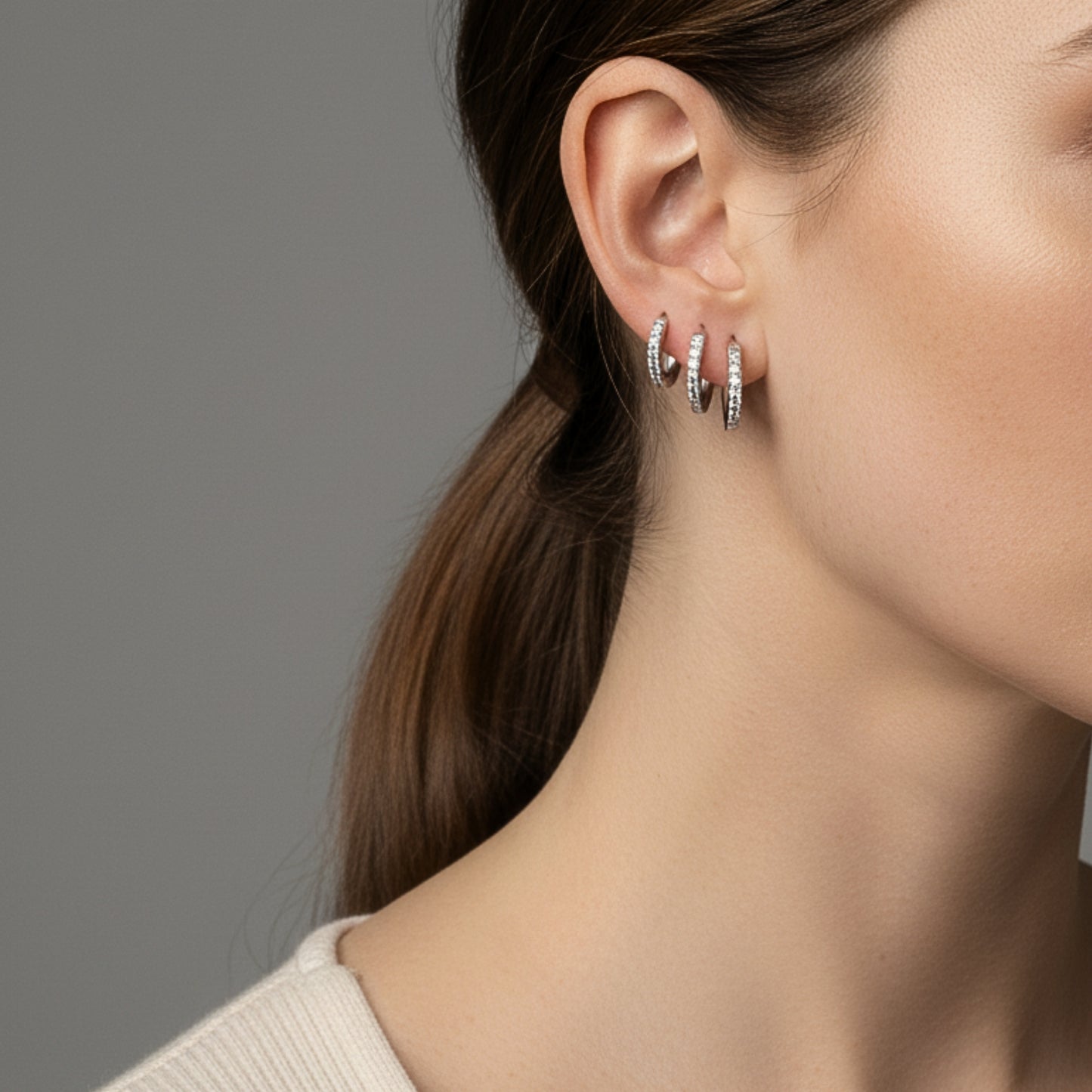 Cerchio Brillio – Set di 3 Paia di Orecchini con Strass in Acciaio Inox