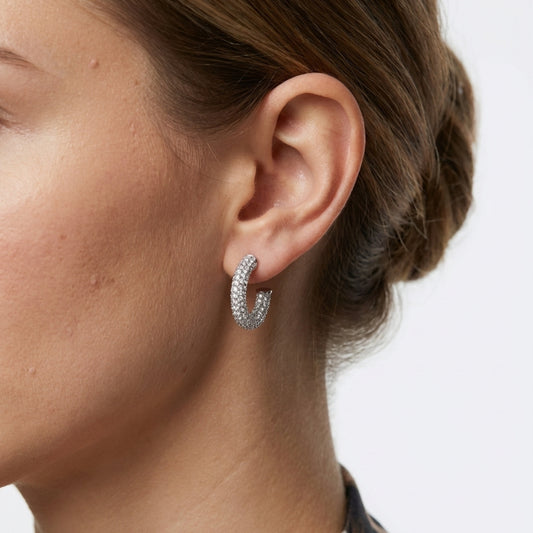 Pavea Mini · Orecchini a cerchio pavé in acciaio inossidabile