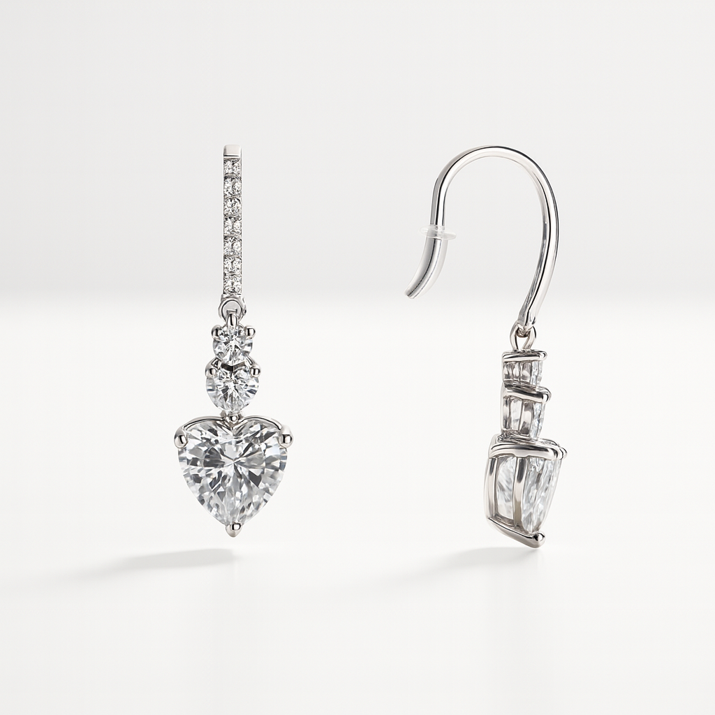 Amour Drop · Orecchini pendenti con pietre a cuore e strass in acciaio inox