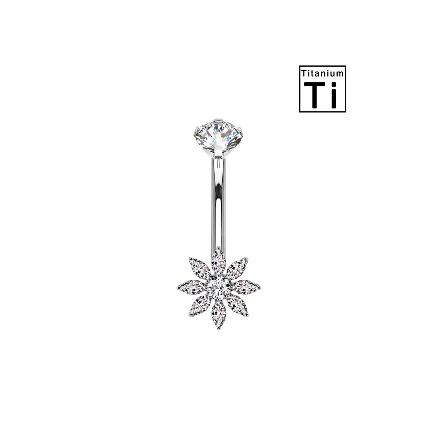 Roseta — Piercing Ombelico in Titanio con Fiore di Cristalli