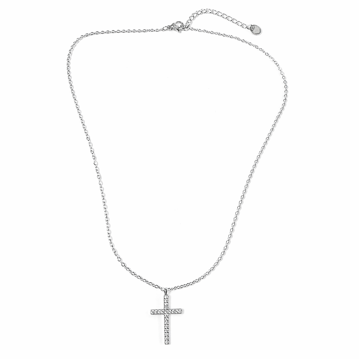 collana croce alba acciaio inox zirconi donna
