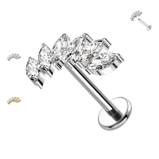 Marquise Ventaglio | Piercing Labret in acciaio inox con 6 cristalli