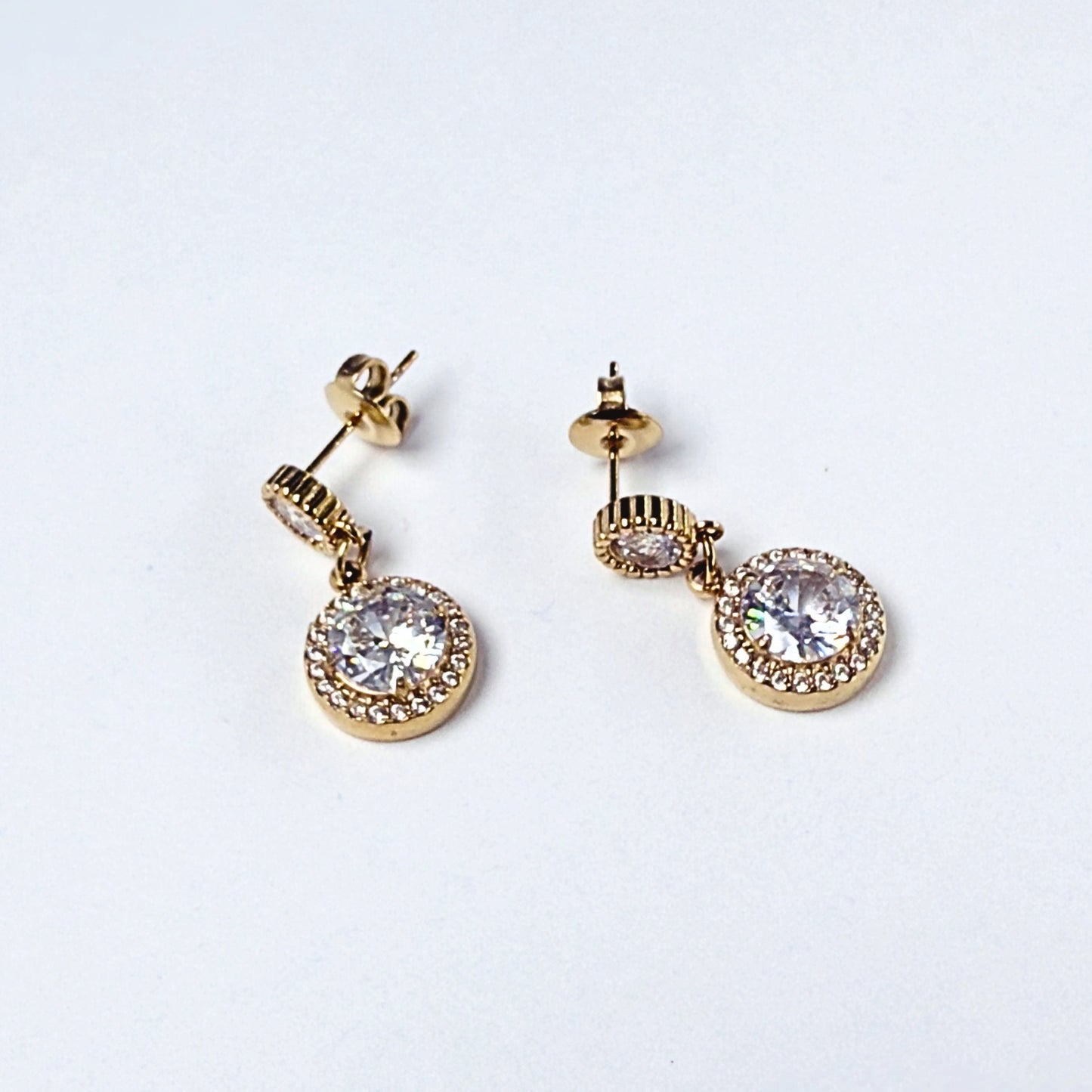 Celeste Shine · Orecchini pendenti con doppio cerchio di brillanti in acciaio inox