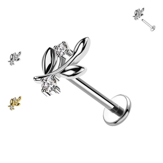 Olive Leaf |  Piercing Cartilagine Acciaio Chirurgico con Cristalli