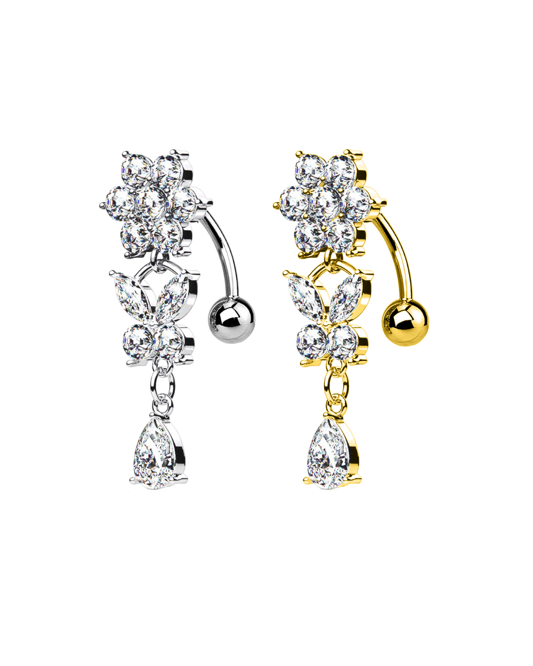 Nectar Spark con Farfalla e Cristalli Pendenti  | Piercing Ombelico in Acciaio Inox 316L