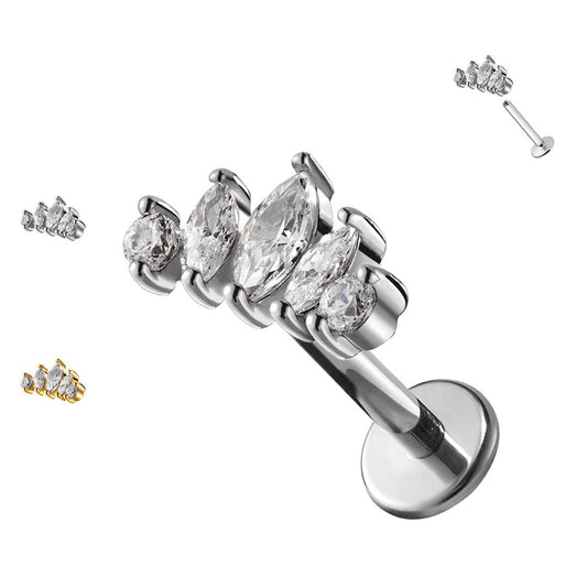 Marquise Tiara a Cinque Cristalli   |  Labret in acciaio 316L