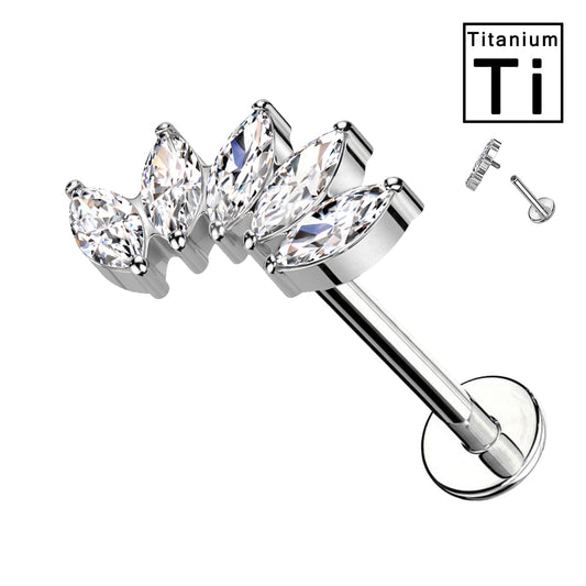 Ventaglio  – Piercing Labret in titanio con 5 cristalli marquise rosa