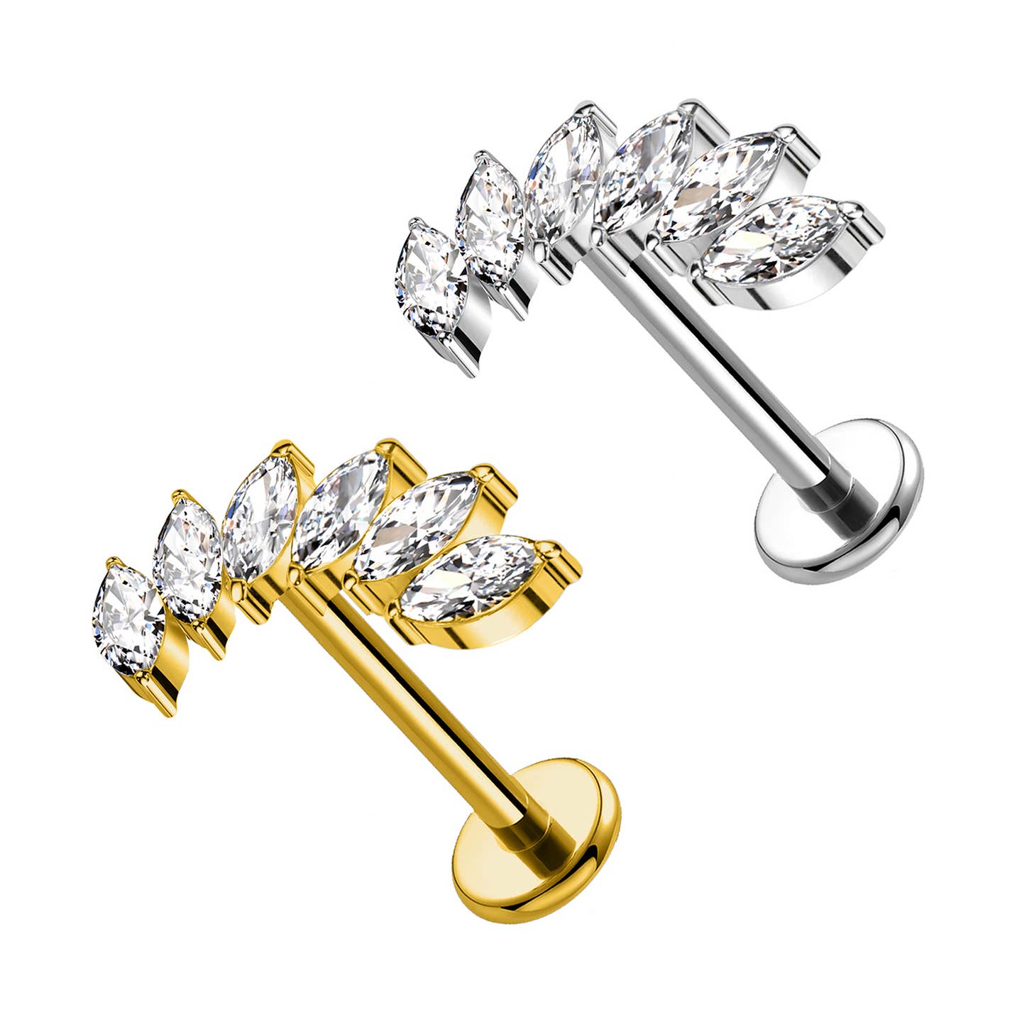 Marquise Ventaglio  | Piercing Labret in acciaio inox con 6 cristalli