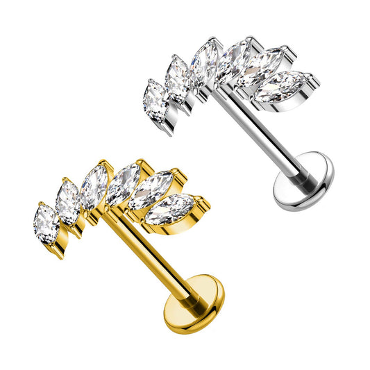 Marquise Ventaglio  | Piercing Labret in acciaio inox con 6 cristalli