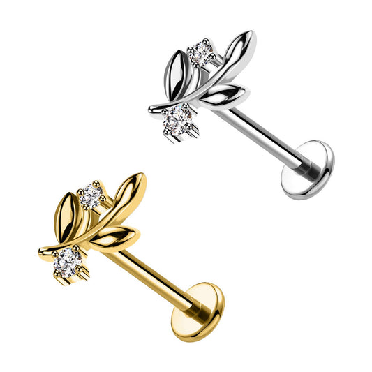 Olive Leaf |  Piercing Cartilagine Acciaio Chirurgico con Cristalli