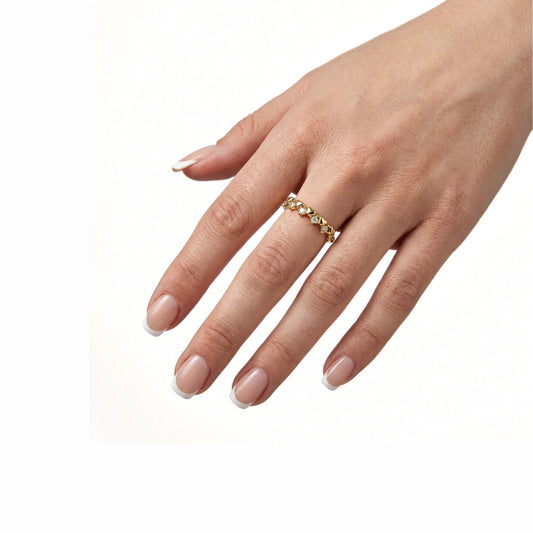 Améline| Anello regolabile con cuori e zirconia in Acciaio Inox