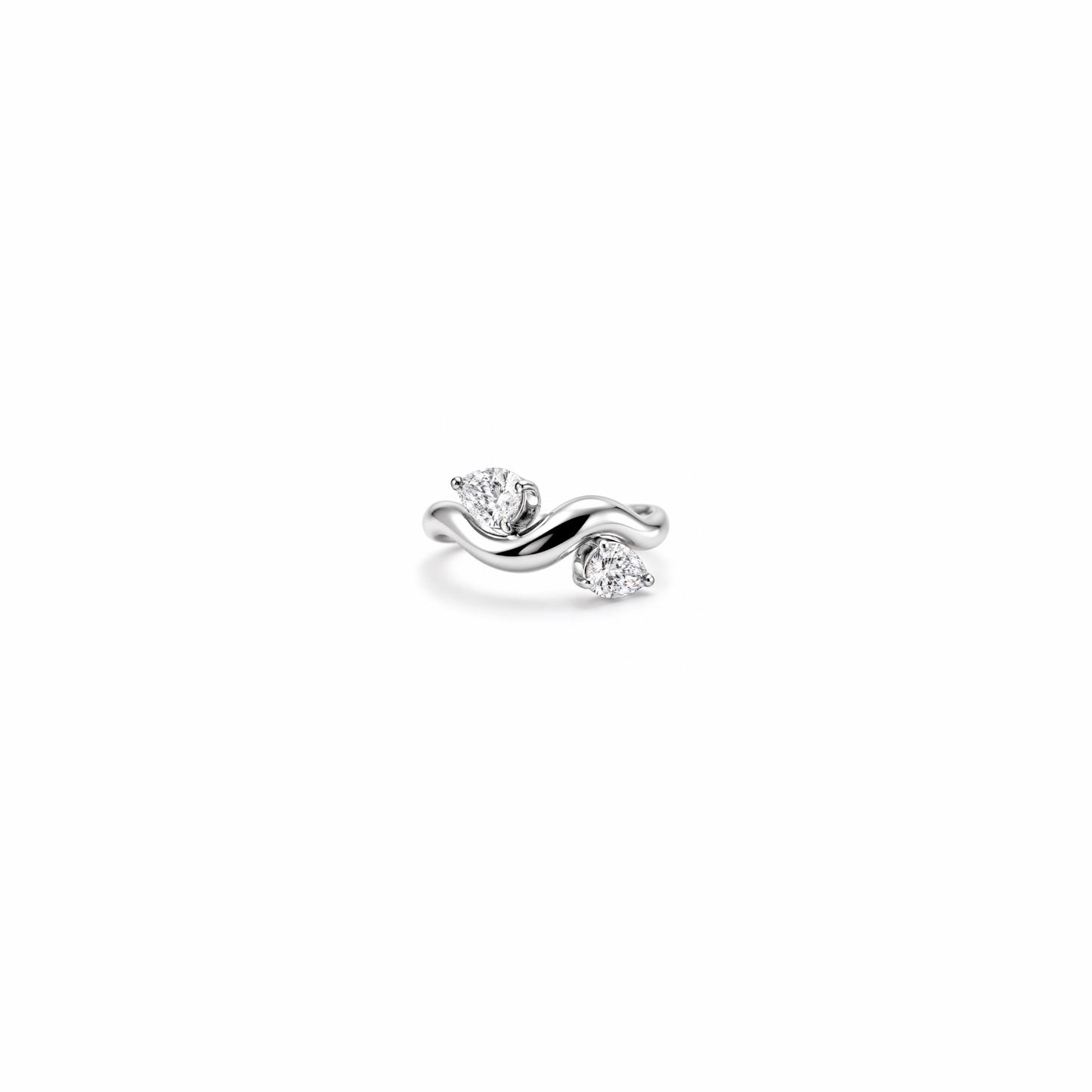Anello Marea argento regolabile in acciaio inox con design ondulato e due pietre luminose