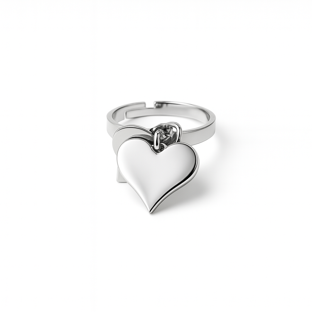 Anello Double Heart in Acciaio Inox con Doppio Cuore Pendente