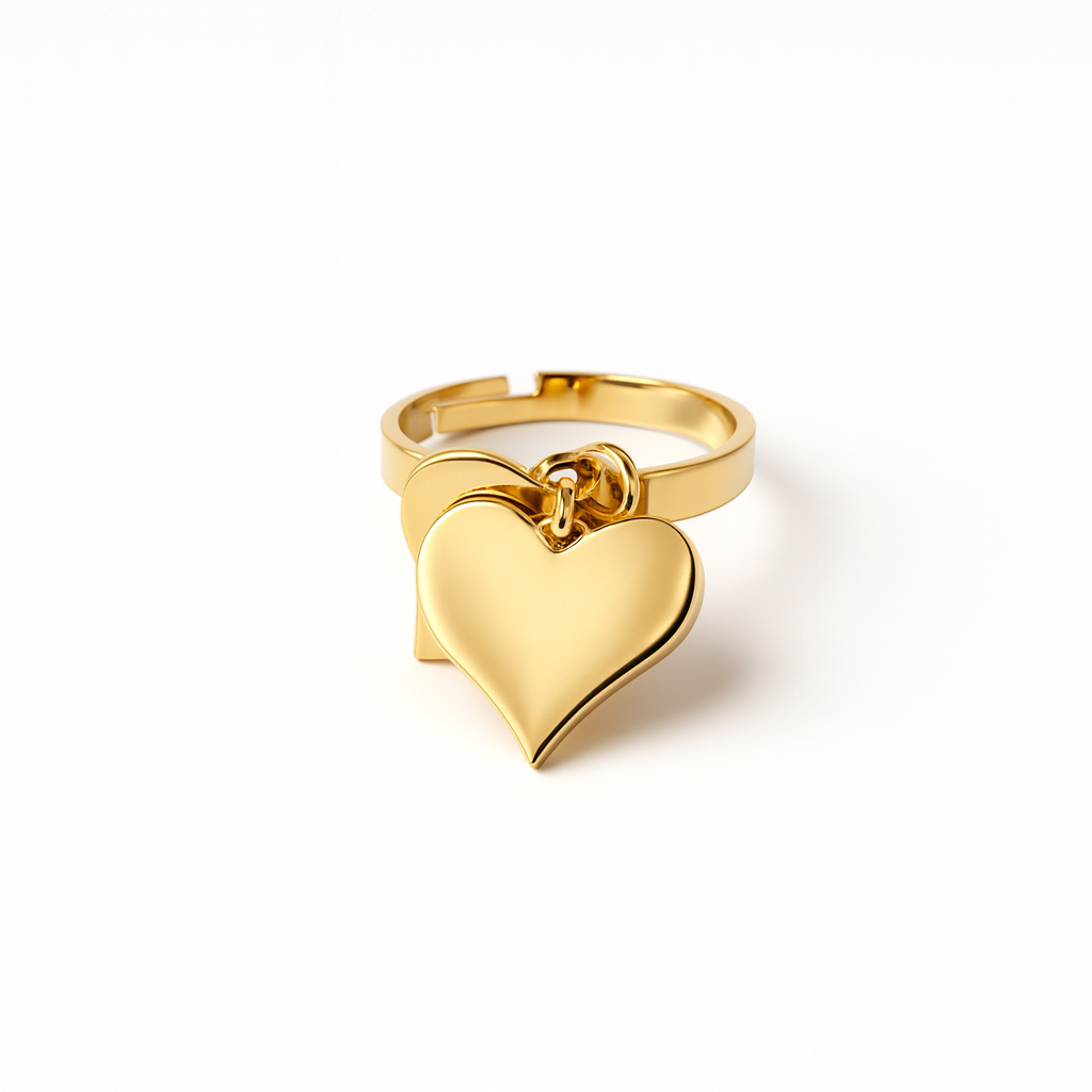 Anello Double Heart in Acciaio Inox con Doppio Cuore Pendente