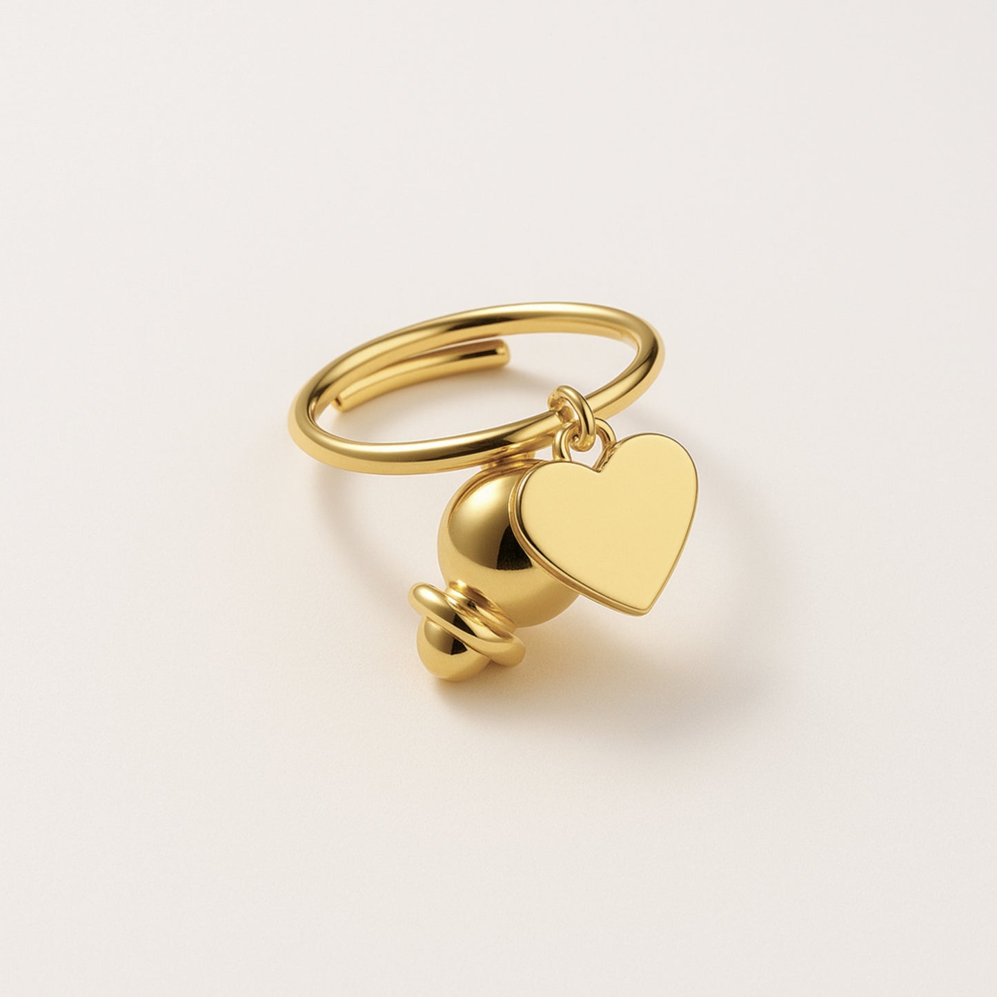 Anello Heart & Bell in Acciaio Inox – Charm Cuore e Campanella