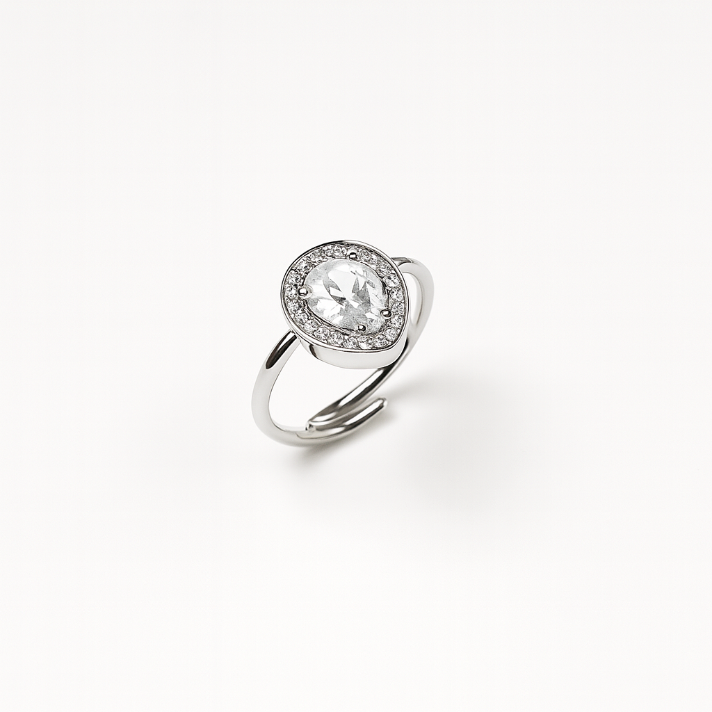 Laguna — anello regolabile in acciaio inox con zircone a goccia
