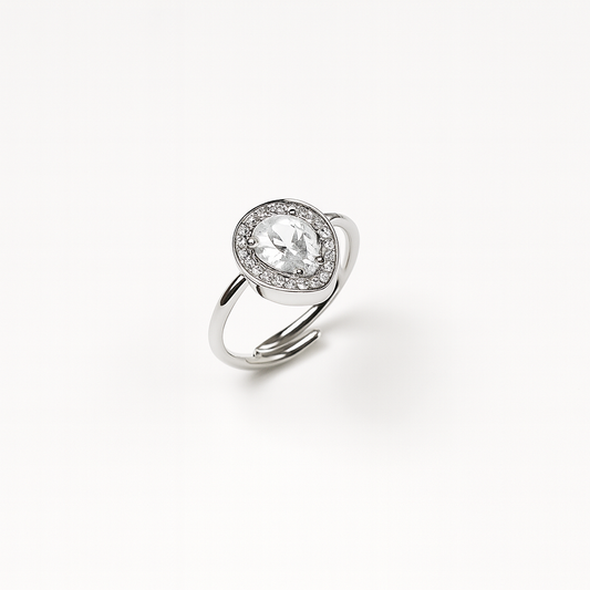 Laguna — anello regolabile in acciaio inox con zircone a goccia