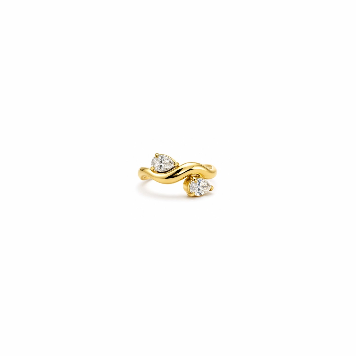 Anello Marea oro regolabile in acciaio inox con linea fluida e pietre a goccia