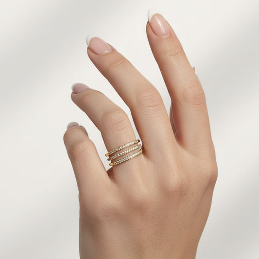 Anello Linéa Tre | Regolabile in Acciaio Inox con Pavé