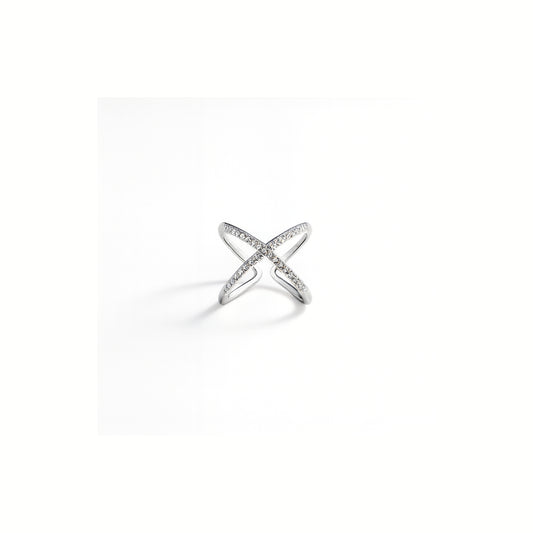 Anello Linea X Pavé | Regolabile in Acciaio Inox