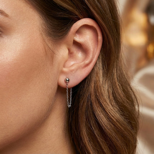 Backy · Orecchini a pallina con catena posteriore in acciaio inossidabile