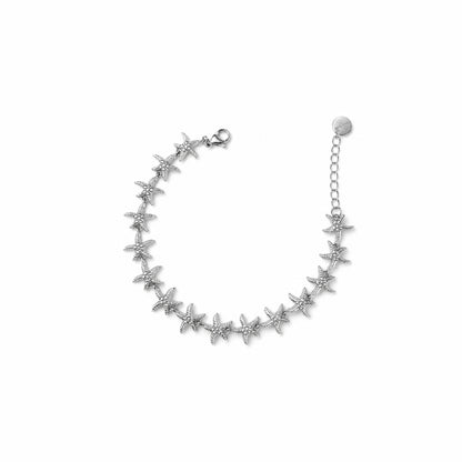 Bracciale Stelle di Sale in acciaio inox argentato con stelle marine lungo tutta la catena