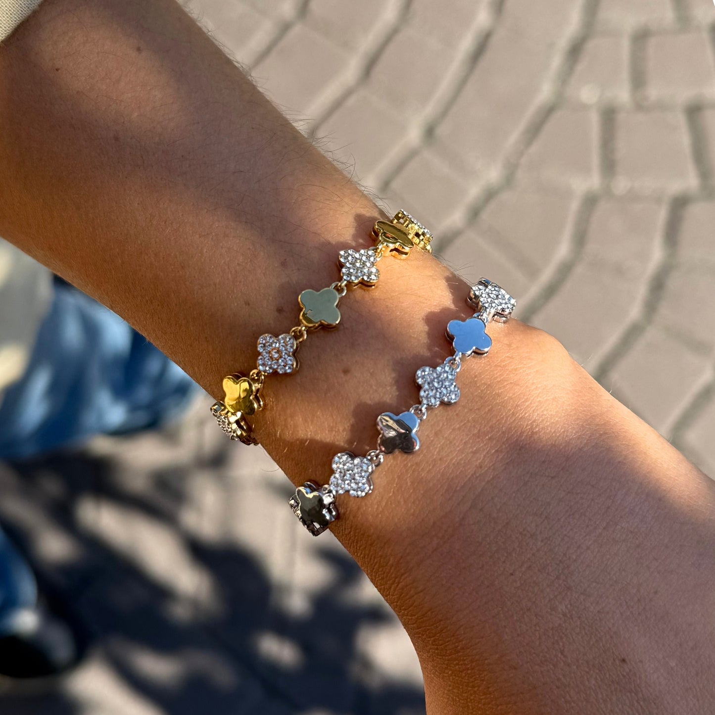 Bracciale Moon Clover Pavé in Acciaio Inox