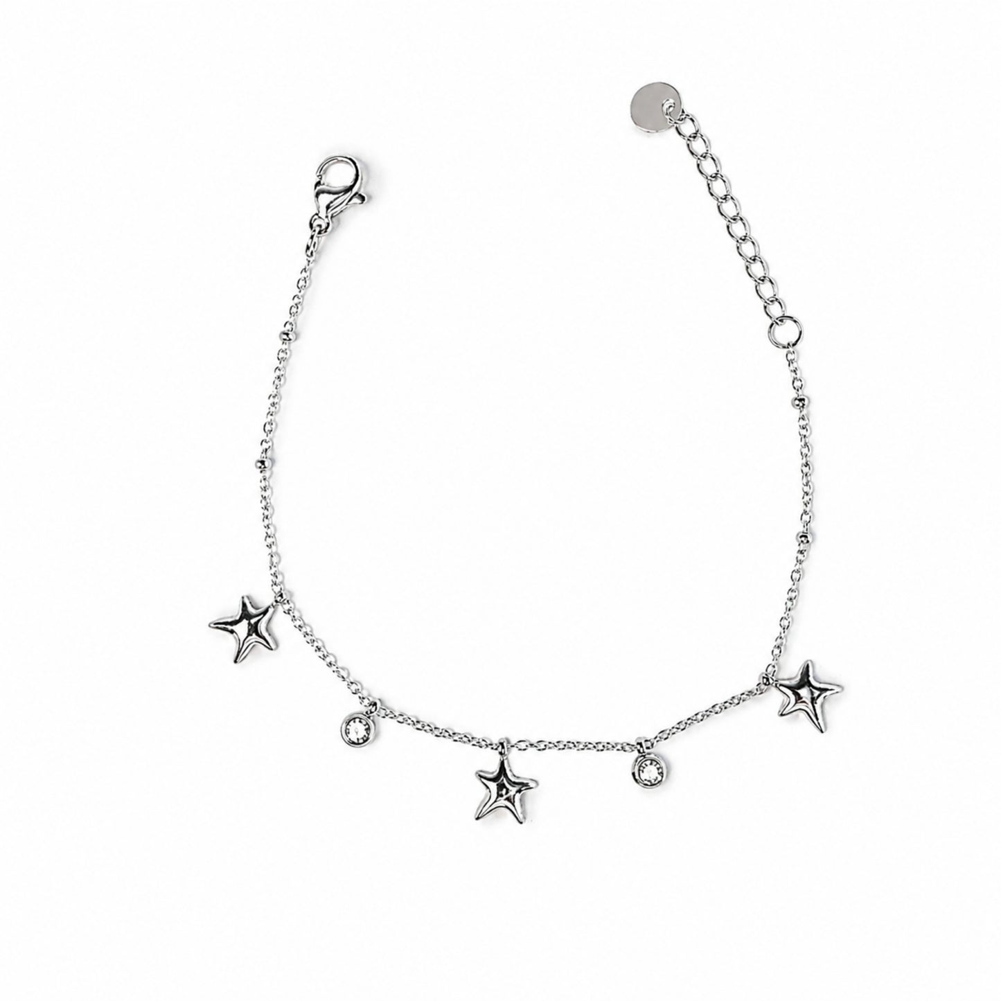 Bracciale Marea in acciaio inox argentato con charm a stella marina e piccoli punti luce