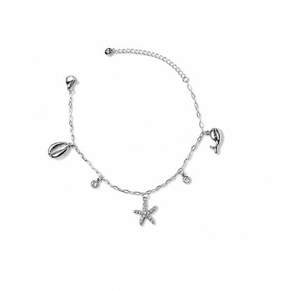Bracciale Salsedine in acciaio inox argentato con charm marini, conchiglia, stella marina e delfino