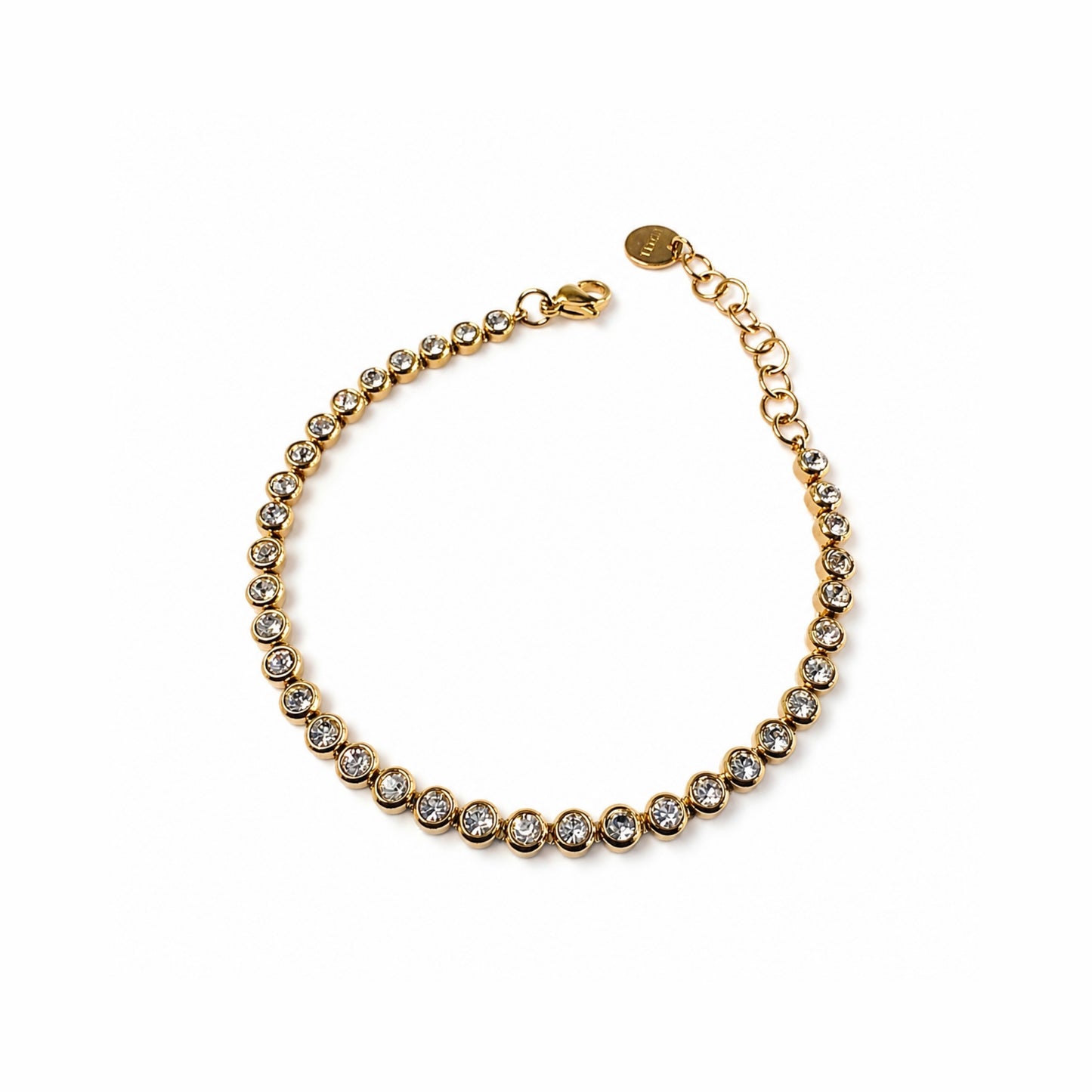 Bracciale Swarea tennis slim in acciaio inox dorato con zirconi luminosi e catena regolabile