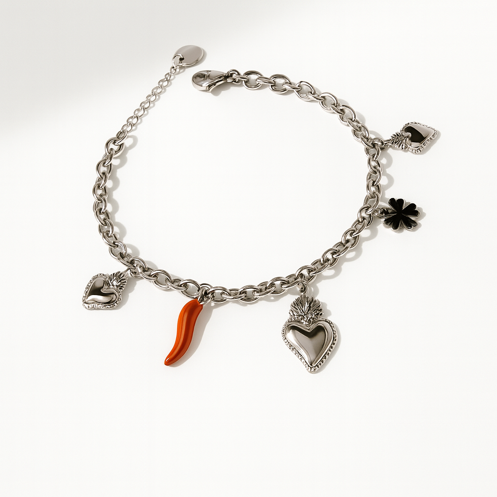 Bracciale Fortunella in Acciaio Inox con Charms Portafortuna